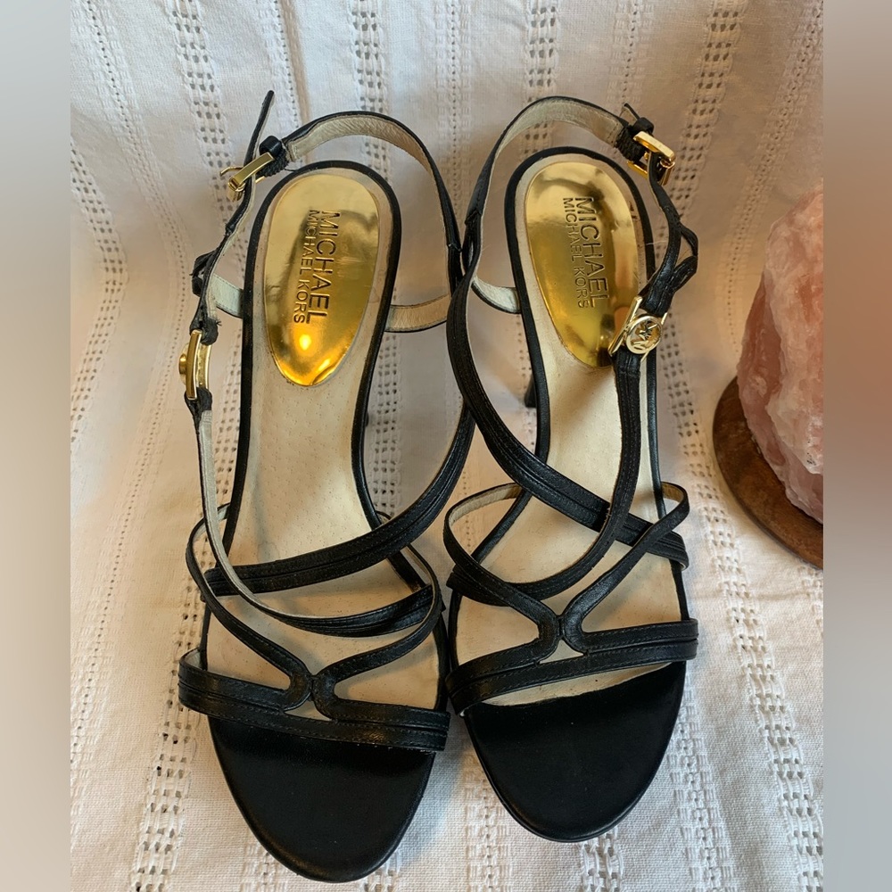 Micheal Kors Black Strapy Heals. Size 8. Good Used Condition.